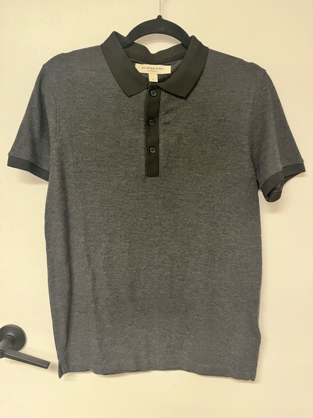 Burberry Men's Charcoal Gray Polo with Black Trim